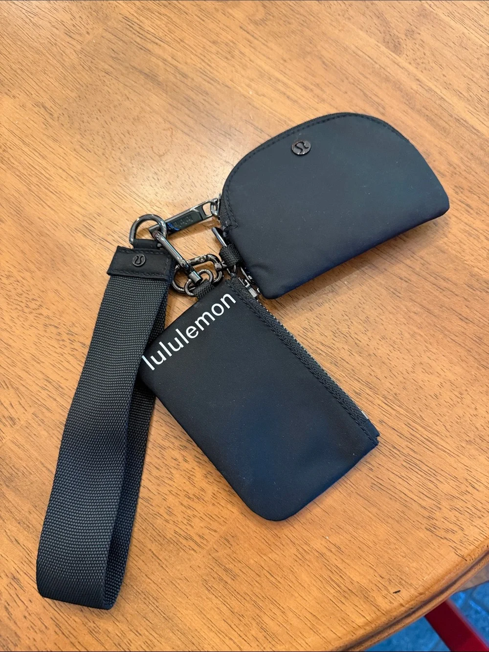 lululemon athletica Black Double Pouch Wristlet Keychain